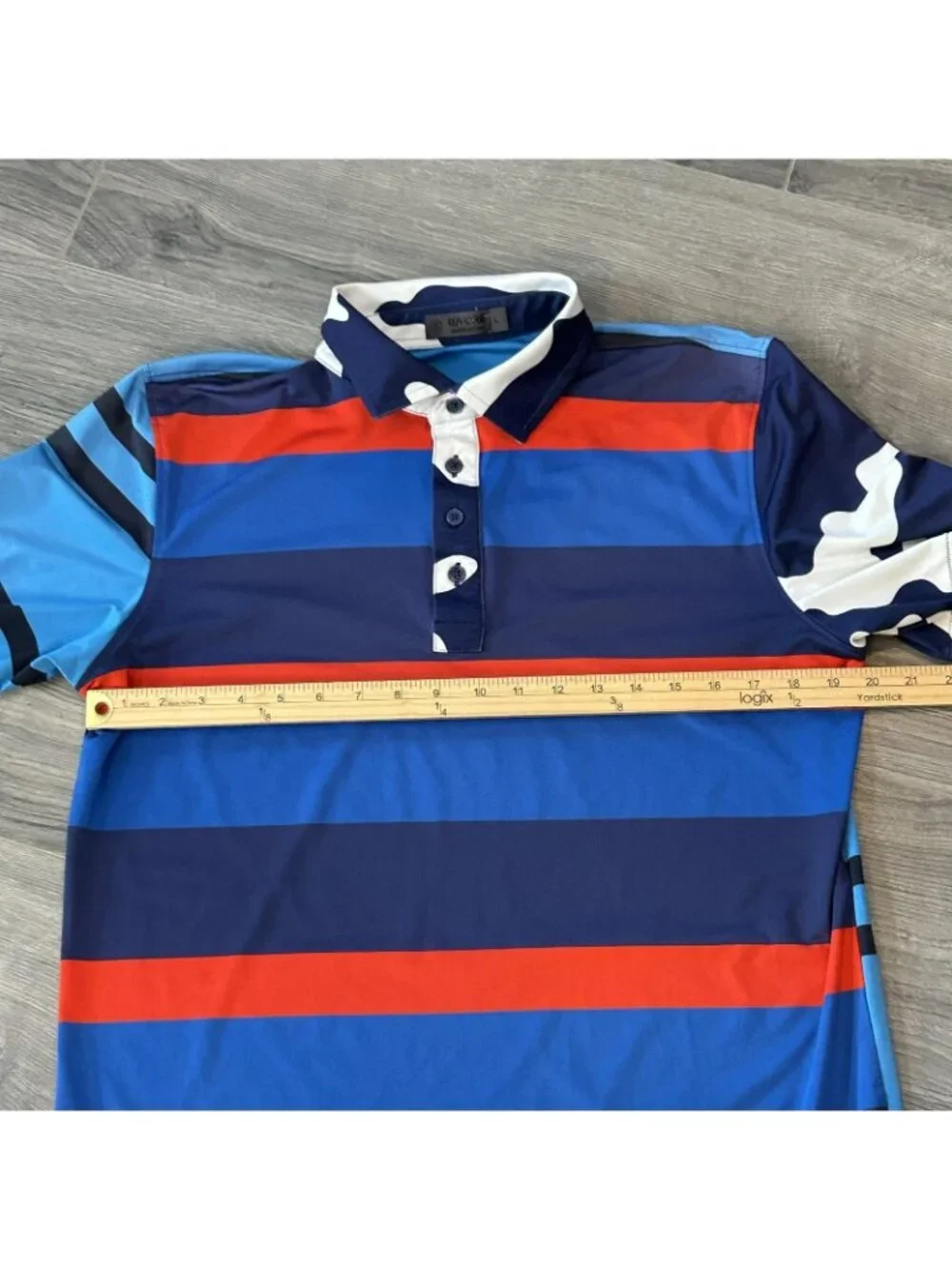 G/FORE Polo Shirt Mens L Blue Stripe Camo Summit Crown Golf Performance Stretch